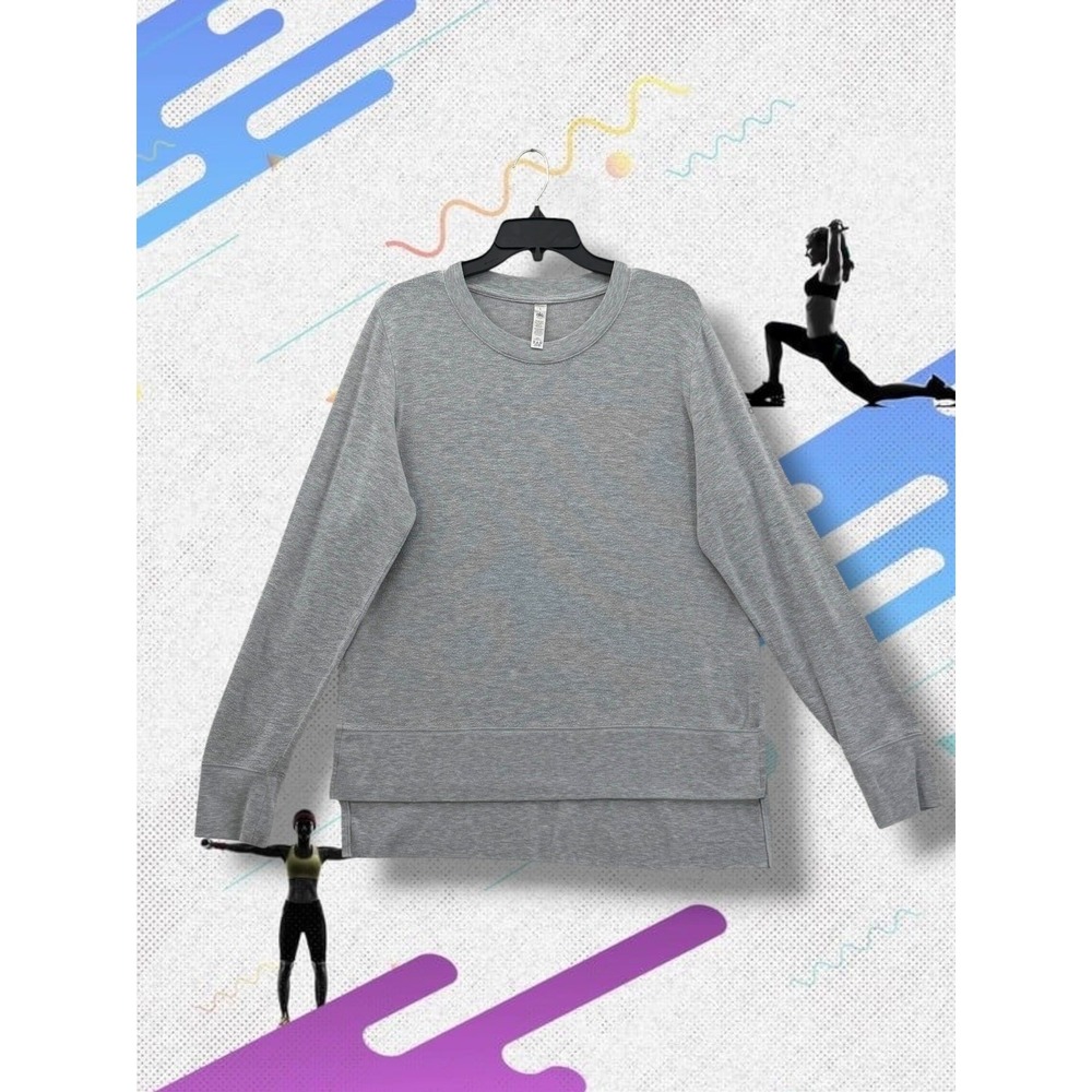 Alo Yoga Glimpse Long Sleeve Heathered Grey Stepped Hem Sweatshirt Large